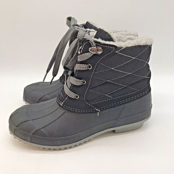 Khombu Rain Boots Women’s 8 Black & Gray Waterproof Faux Fur Lined Winter Shoes - Picture 3 of 11